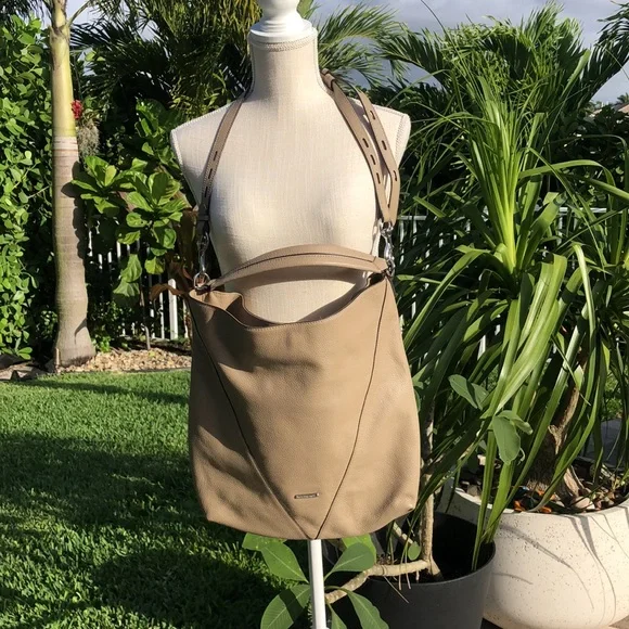 REBECCA MINKOFF MAB TAN PEBBLED LEATHER HOBO BAG